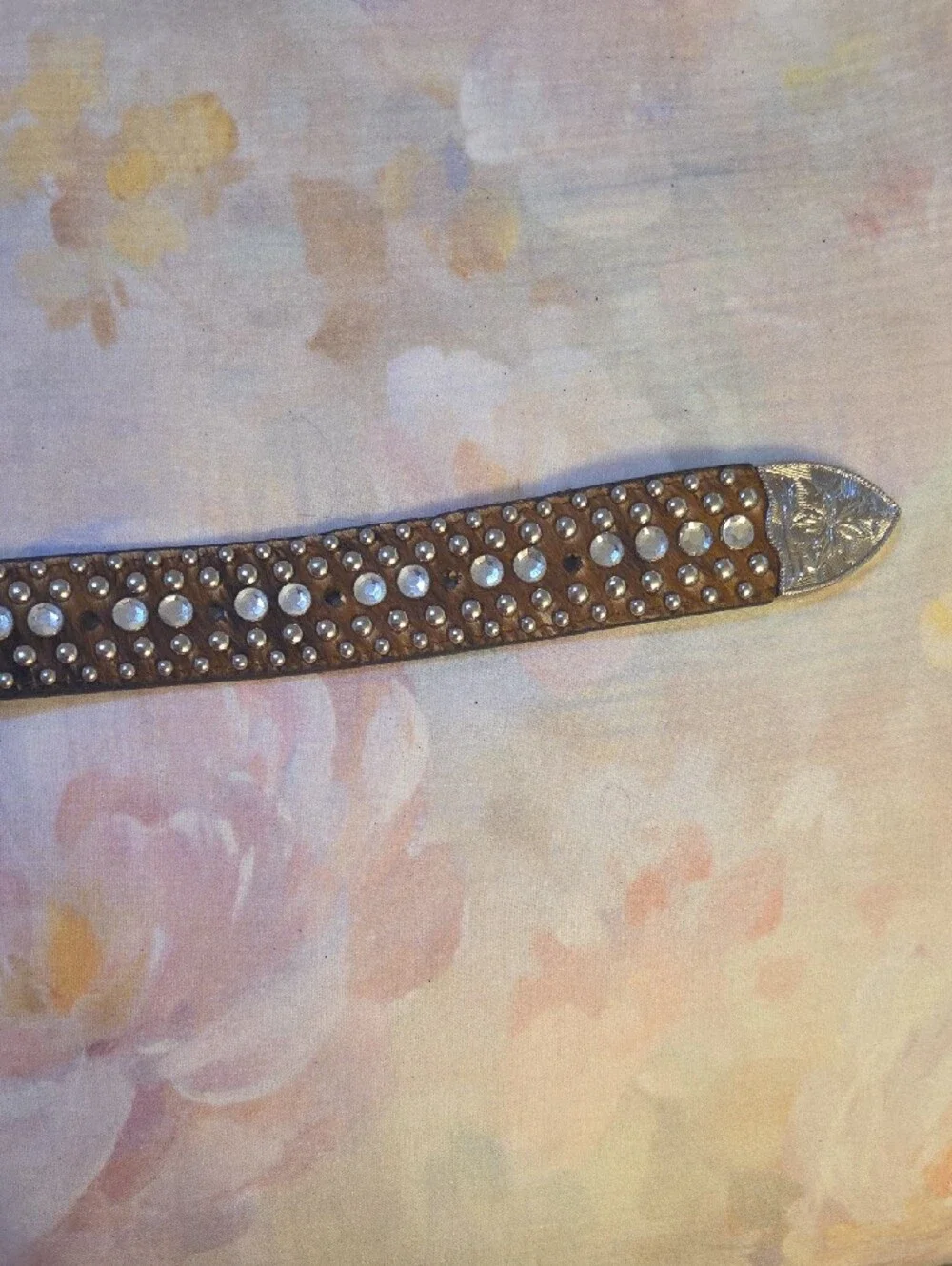 DDD 3-D Studded Western Leather Belt with Silver Buckle